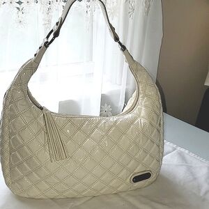 Perlina. Hobo style handbag,  ivory with light brown interior